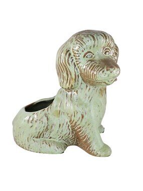 Frankoma Pottery Prairie Green Dog Puppy Planter Pot 392 Poodle